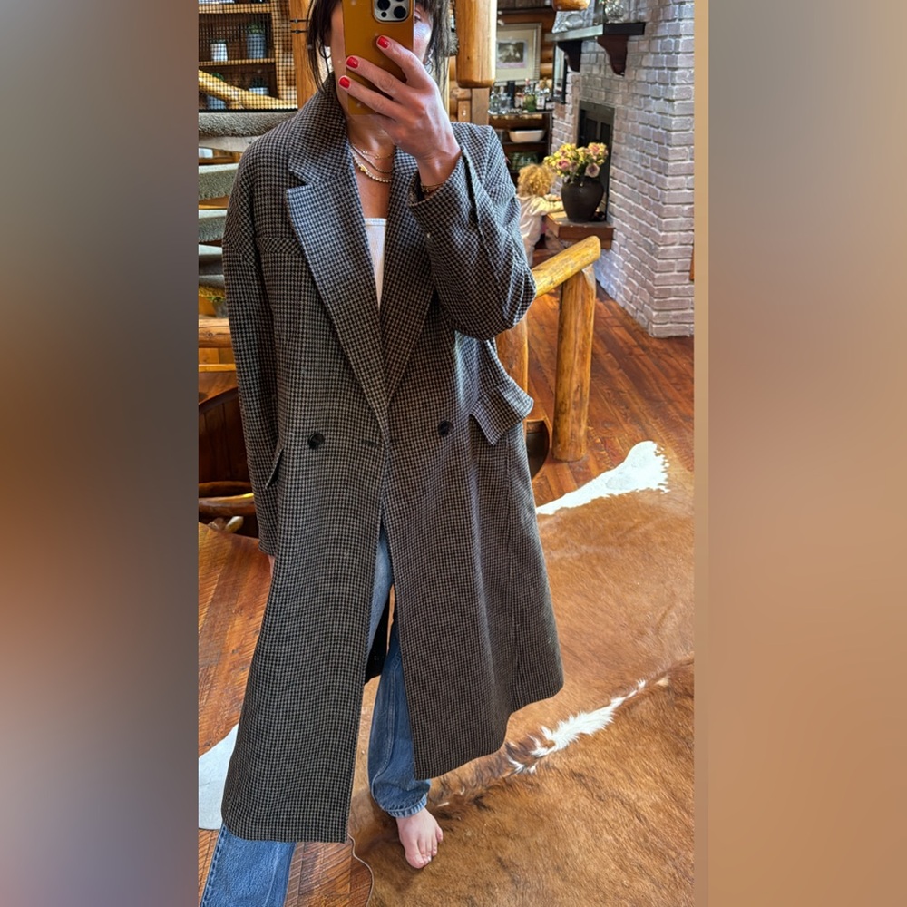 Zara Long Wool Herringbone Jacket